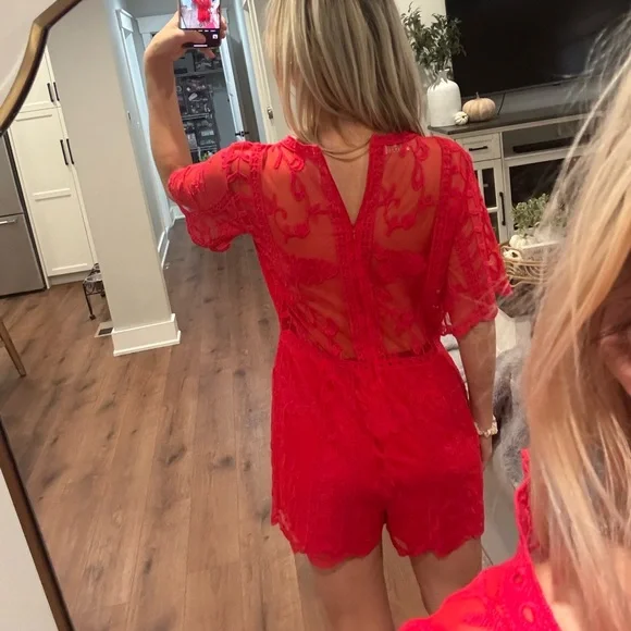 Red Lace Socialite Romper - Picture 2 of 6